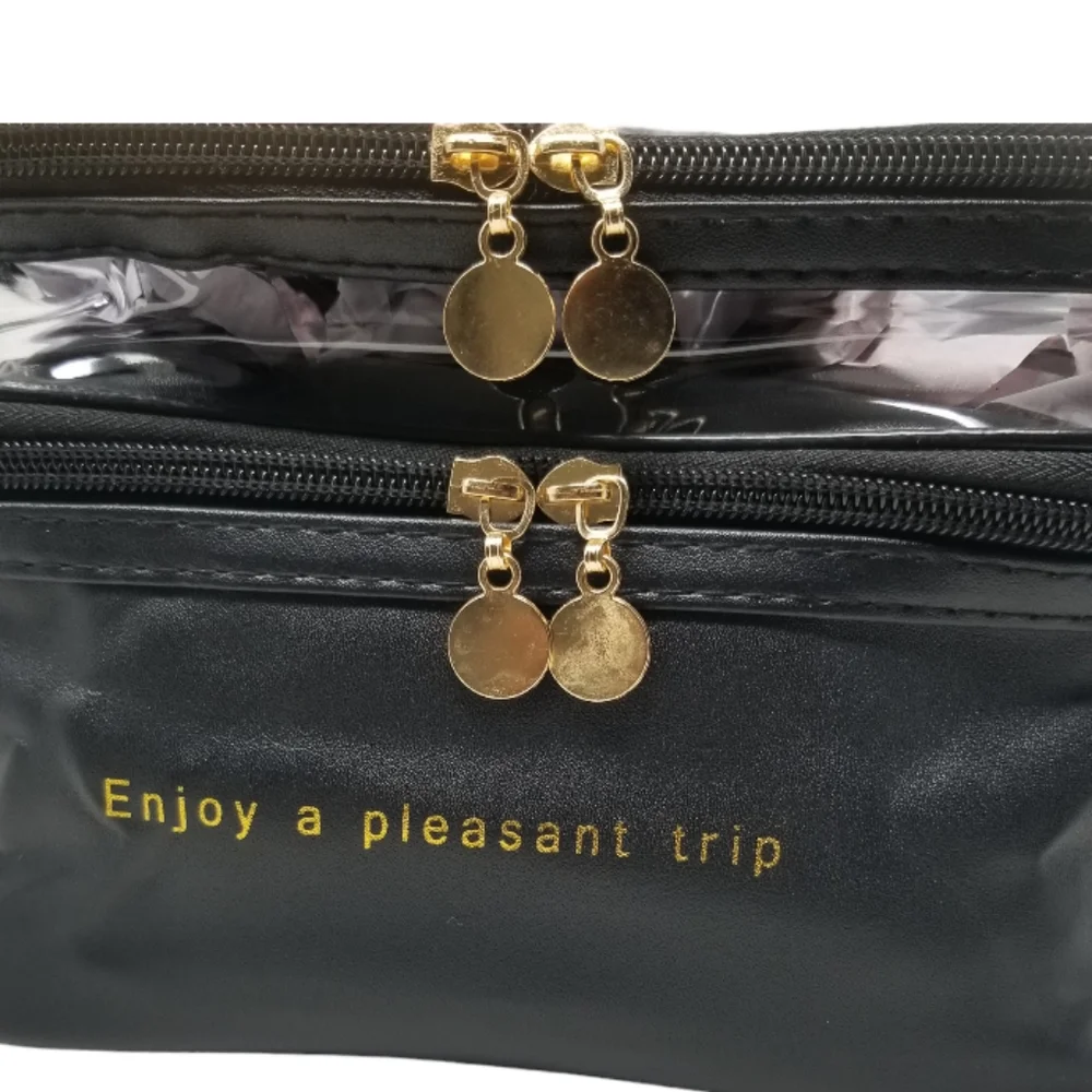 Double layer Black cosmetic bag with Clear top